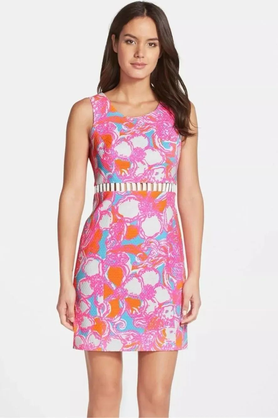 Lilly Pulitzer Iggy Shorely Blue Feeling Tanked Cut Out Shift Pique Dress 2